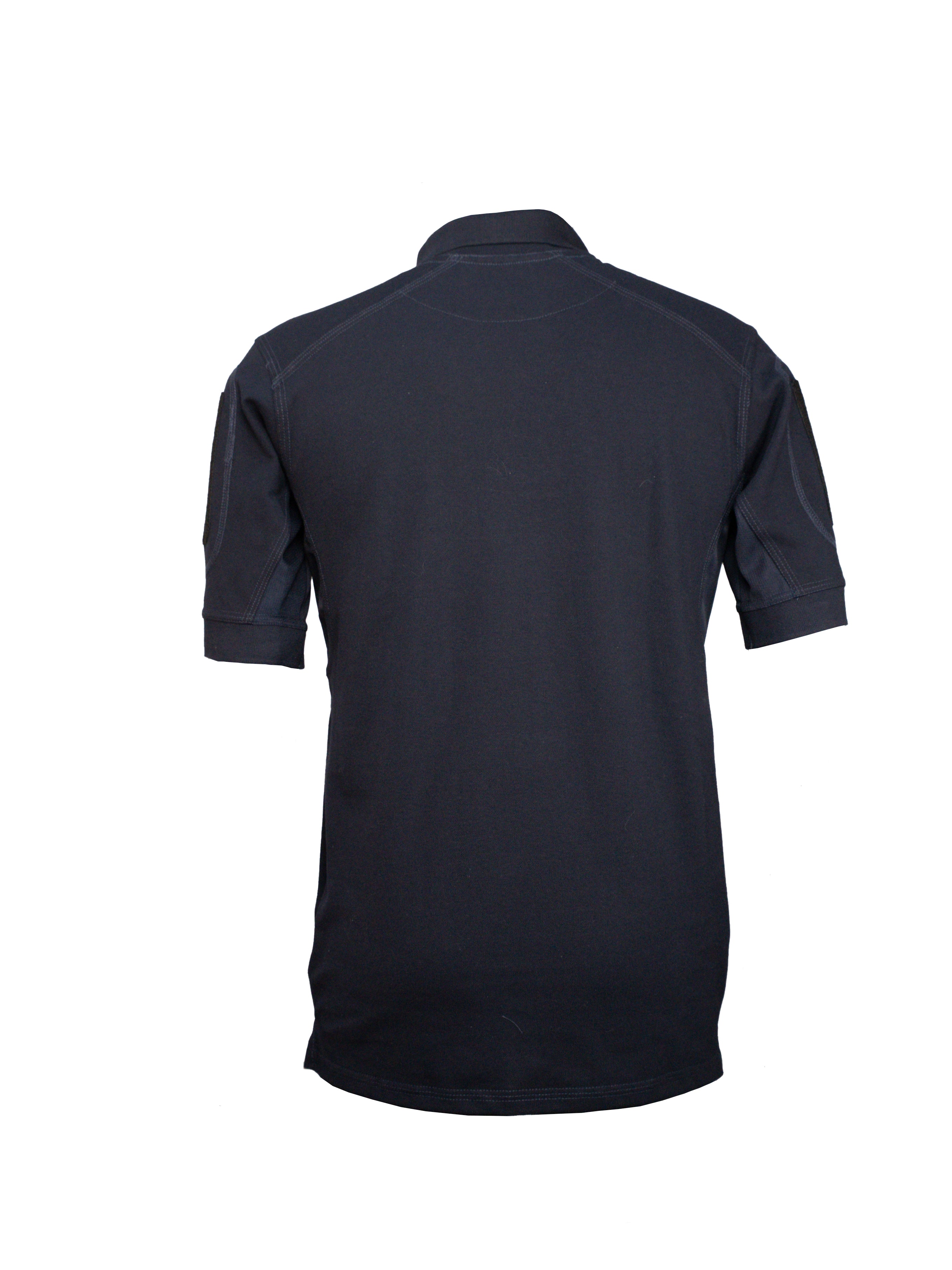 Playera polo táctica Azul de manga corta con bolsillo en manga, uniforme ideal para seguridad privada y corporativa.