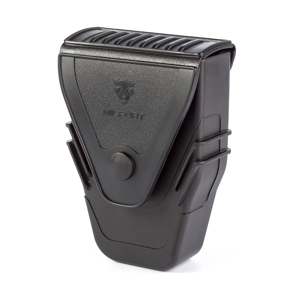 Porta esposas con seguro flexible y gancho para cinturón