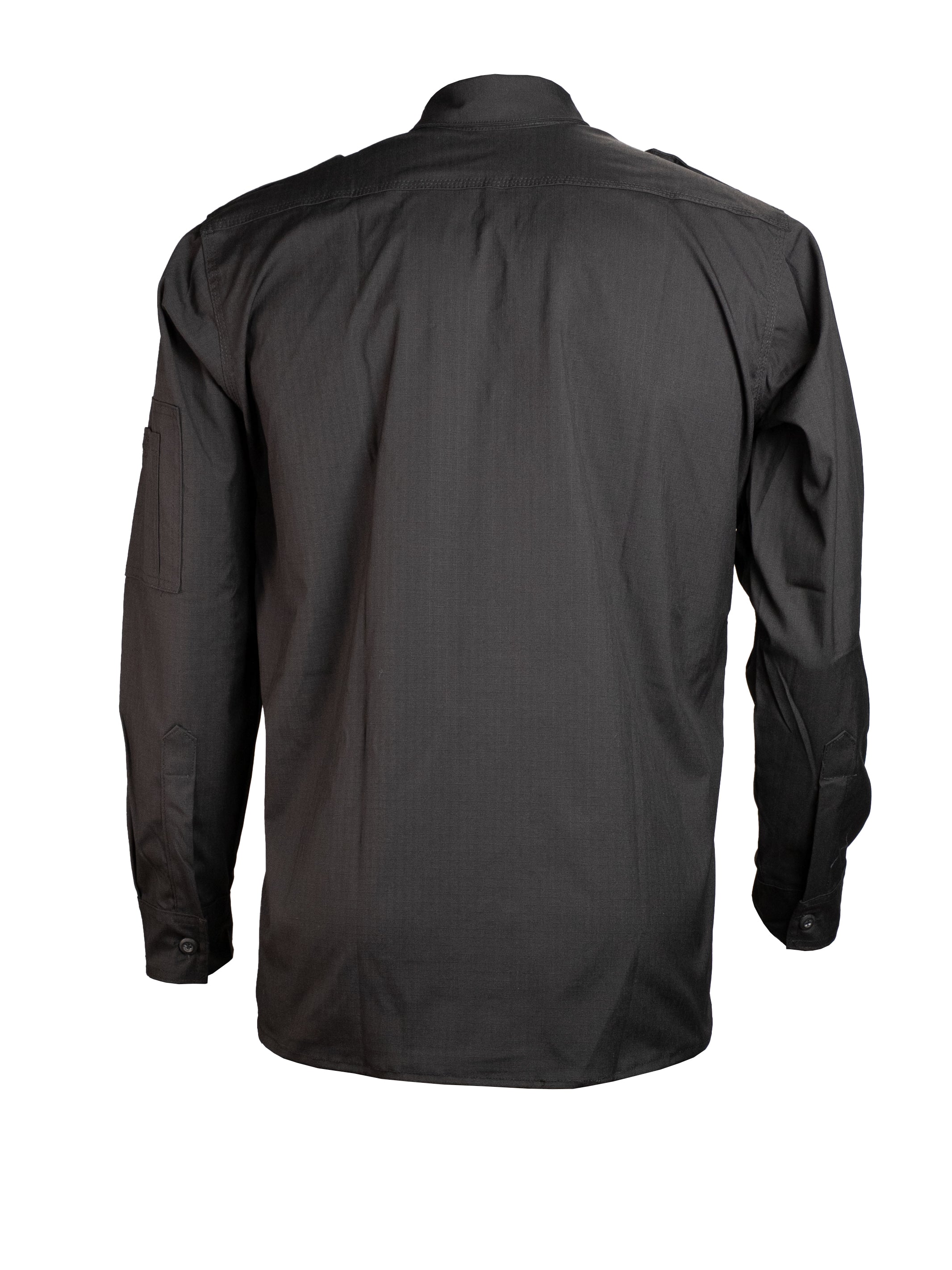 Camisola táctica Aviador color negro, confeccionada en micro ripstop con repelente y elastano, ideal para movilidad en situaciones operativas