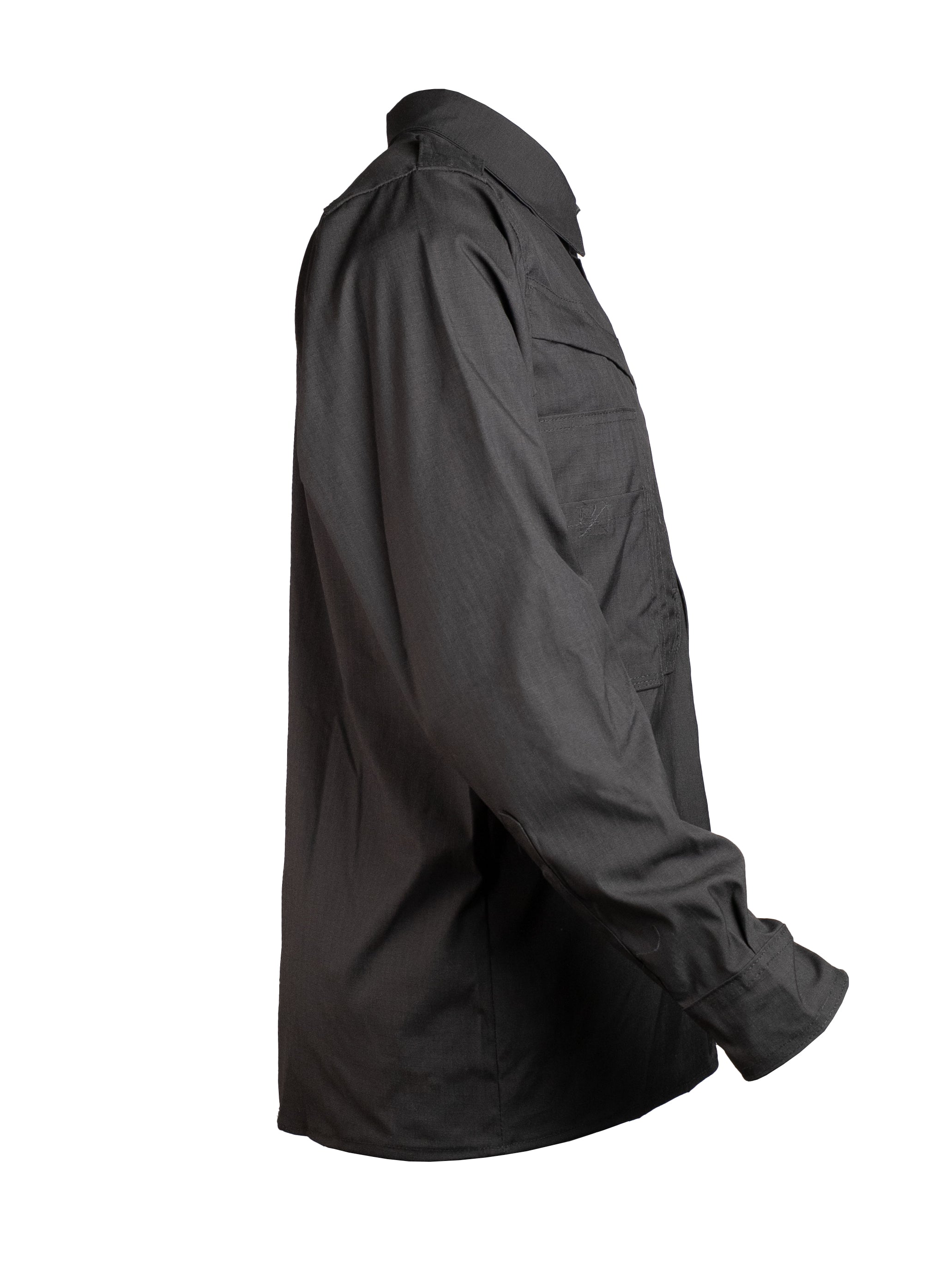 Camisola táctica Aviador color negro, confeccionada en micro ripstop con repelente y elastano, ideal para movilidad en situaciones operativas