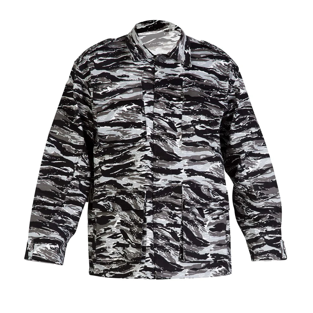 Camisola camuflaje tigre blanco, diseño llamativo y funcional para seguridad o prácticas operativas