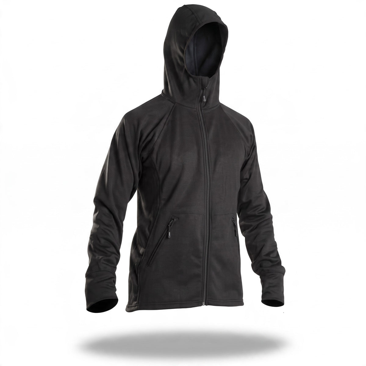 PantaTony Dharmia black tactical hooded jacket with ergonomic fit, breathable polyester, and YKK zipper pockets.