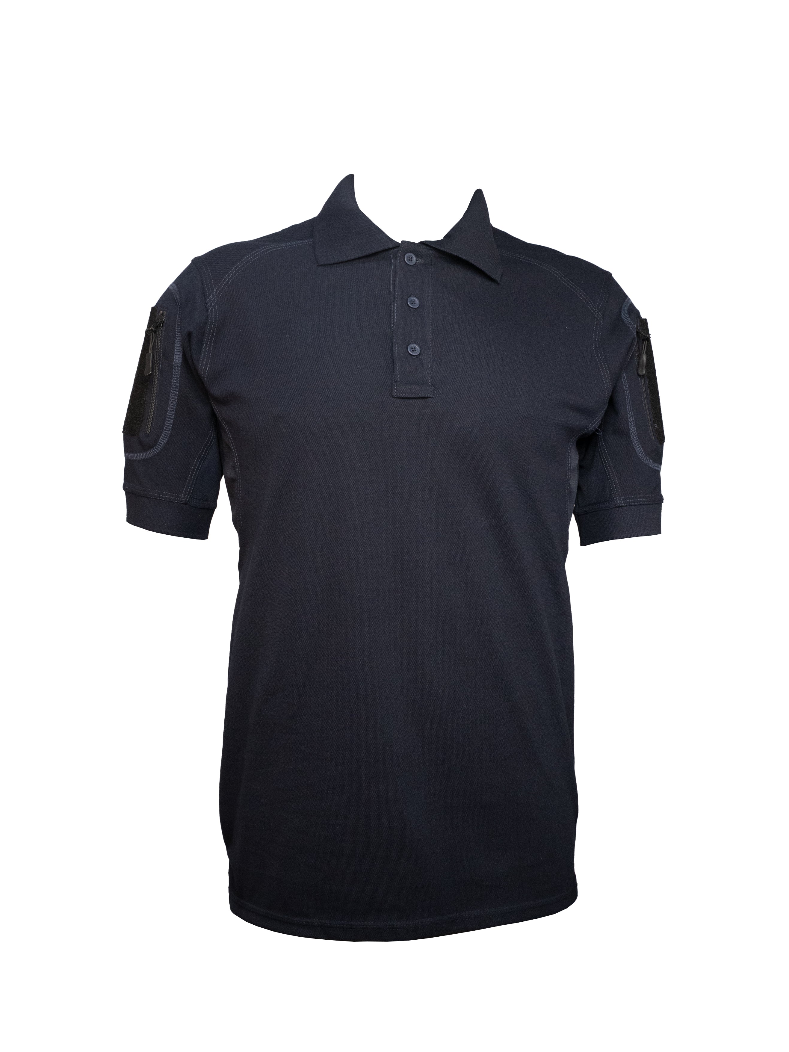 Playera polo táctica Azul de manga corta con bolsillo en manga, uniforme ideal para seguridad privada y corporativa