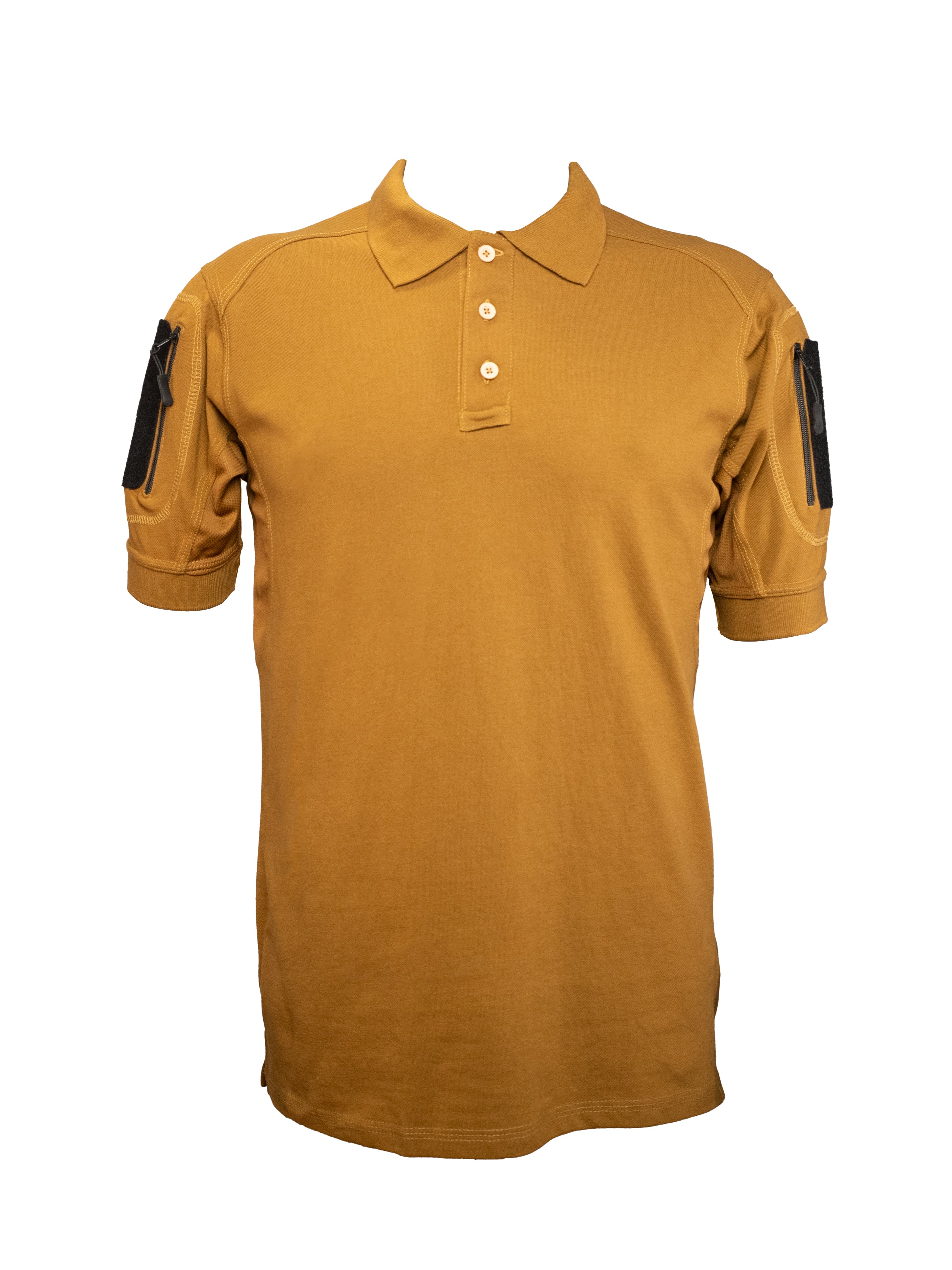 Playera polo táctica color coyote de manga corta, resistente y cómoda para uso operativo o patrullaje.