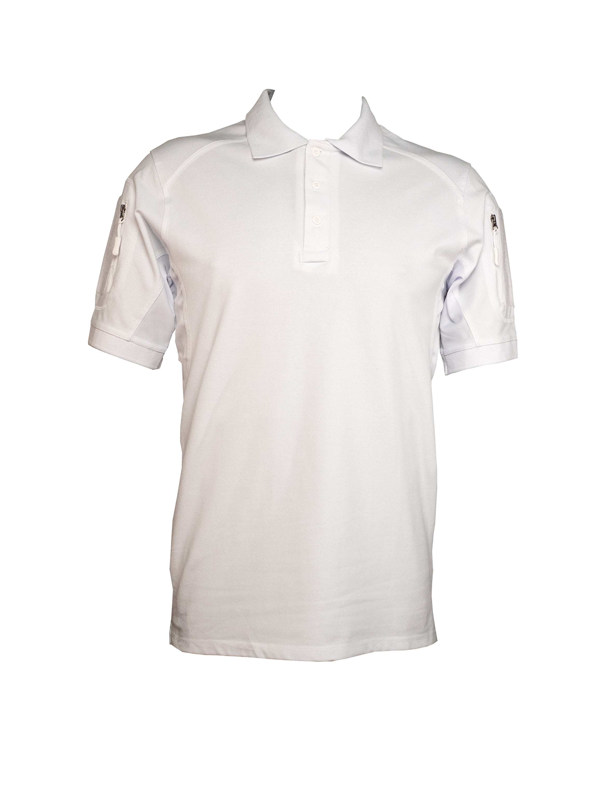  Playera polo táctica blanca de manga corta, presentación limpia y profesional para personal administrativo con estilo táctico