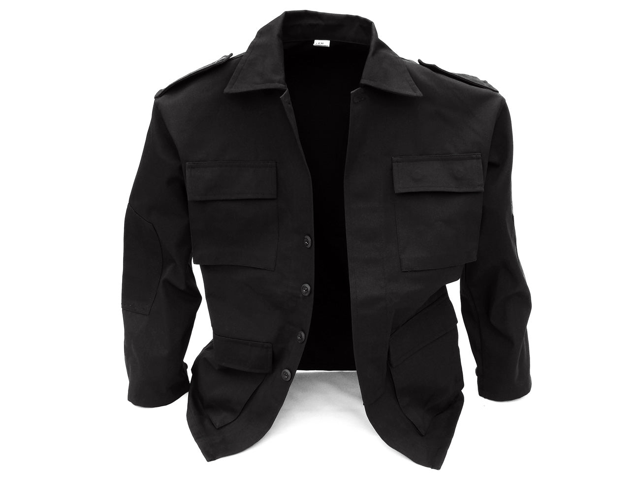 Camisola táctica formal negra en gabardina, con estructura y durabilidad profesional para uniforme institucional