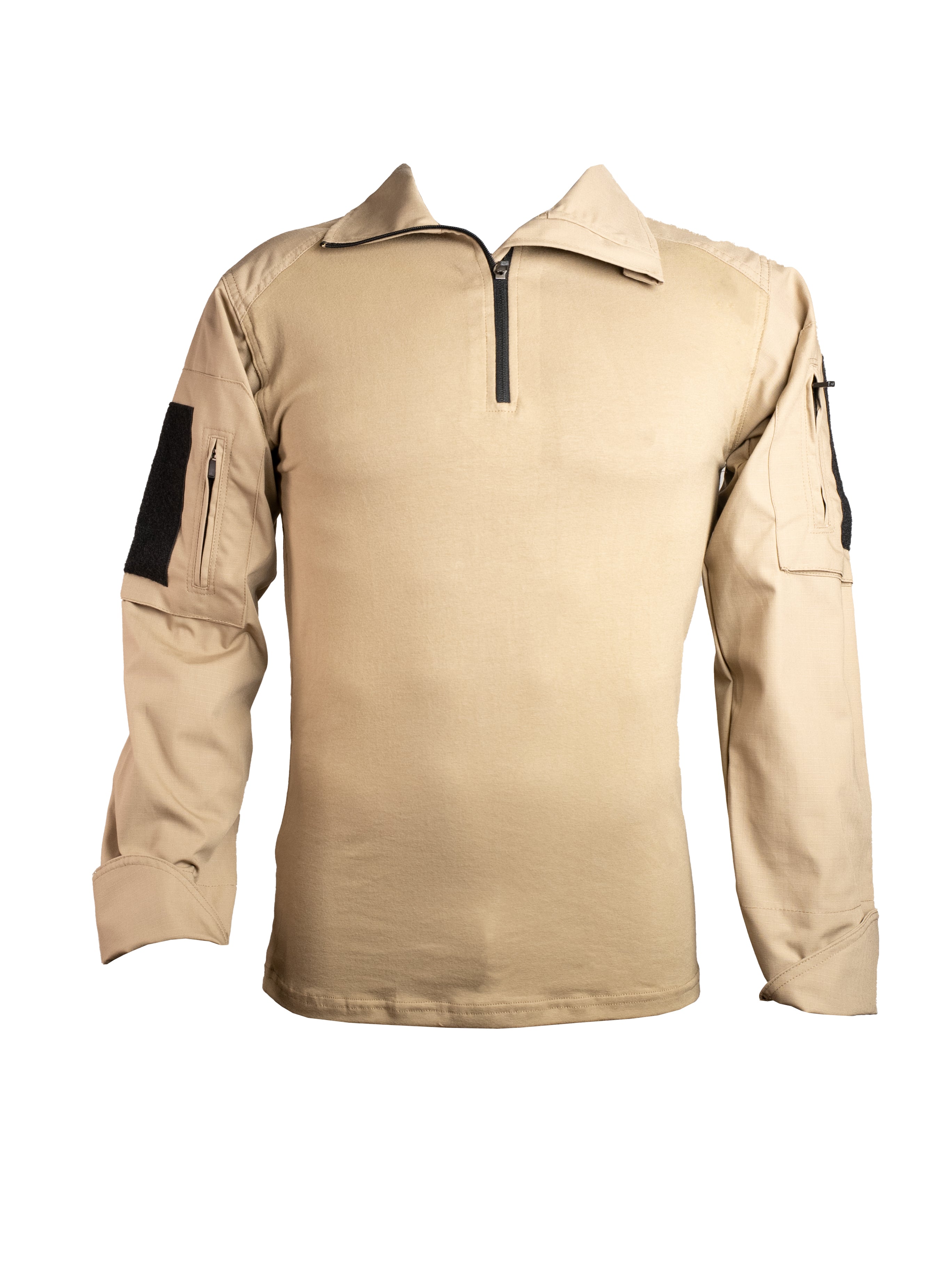 Camisola táctica ligera color kaki con refuerzo Ripstop, fresca y resistente para climas cálidos y uso operativo