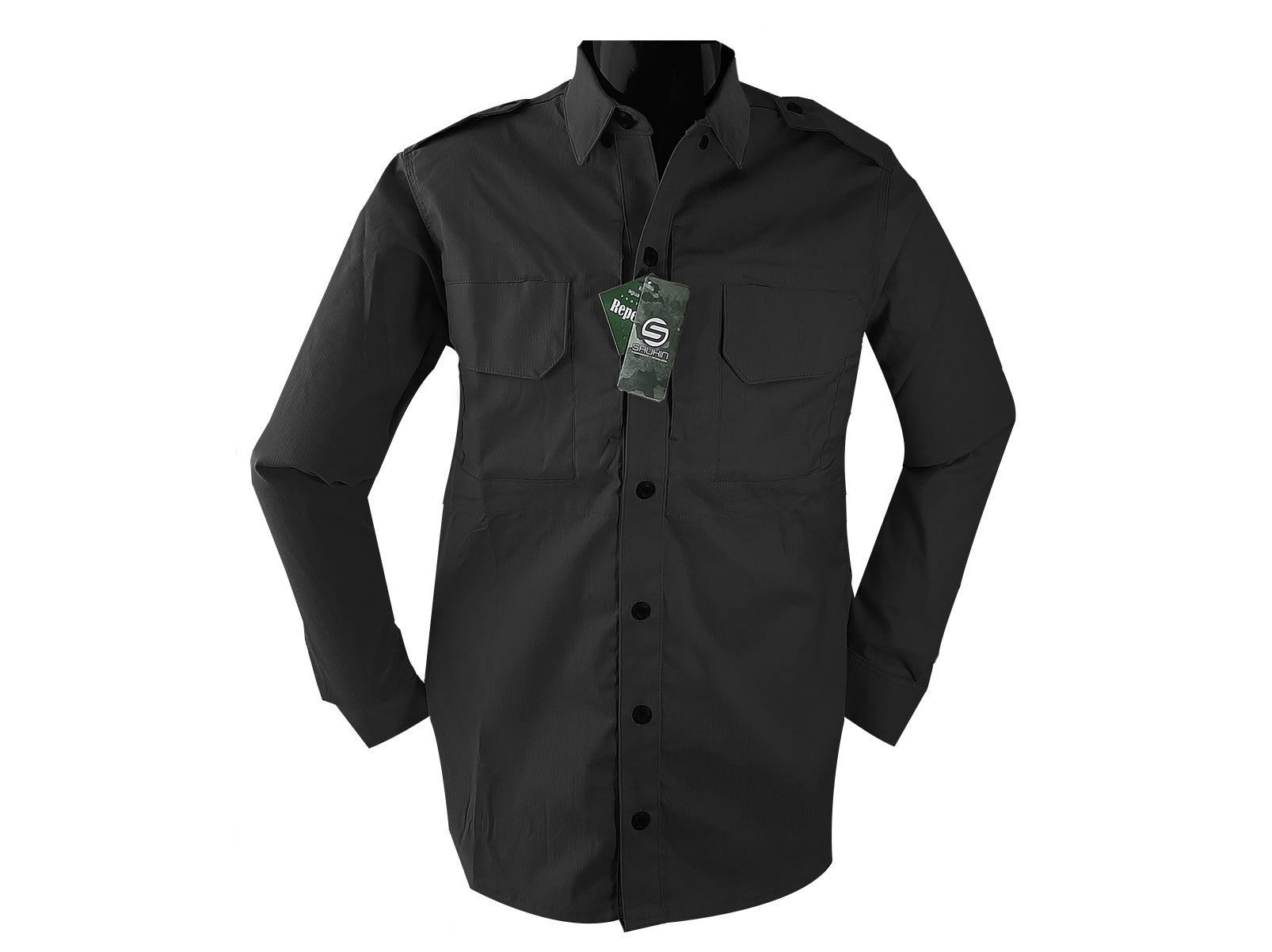 Camisola negra técnica y flexible, en tela Micro Ripstop con repelente para operadores tácticos