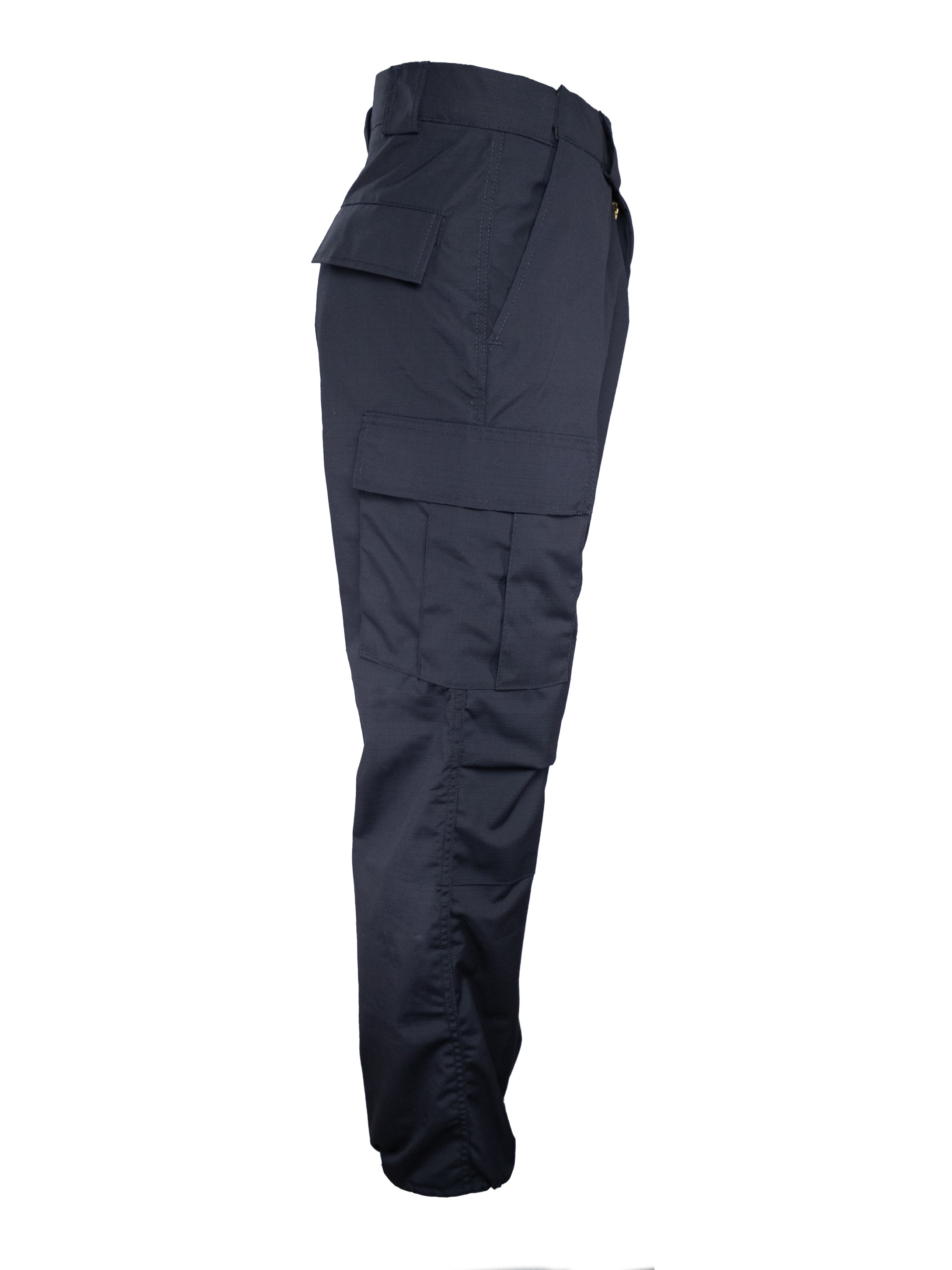 Pantalón táctico azul con repelente de agua, ideal para ambientes operativos o laborales