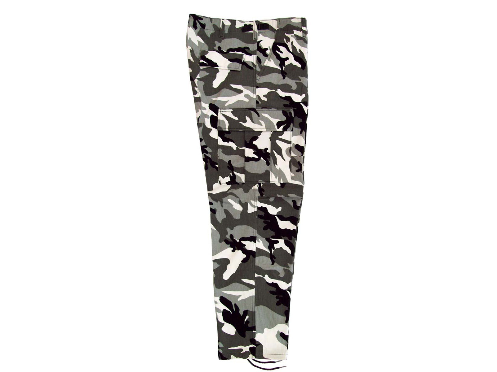 Pantalón camuflajeado blanco tipo nieve en tela de gabardina, fresco y cómodo 